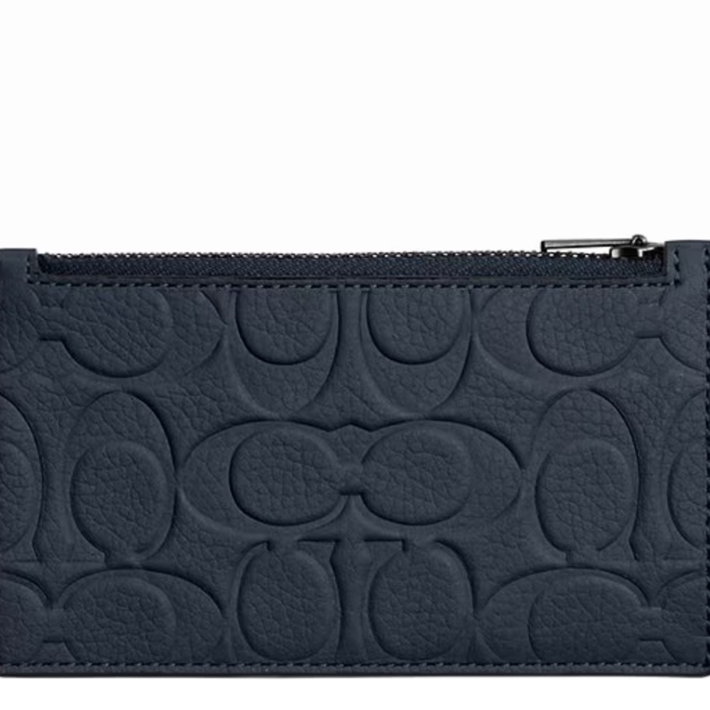 New Coach Zip Card Case in Dark Denim Signature Pebbled Leather - Picture 2 of 6